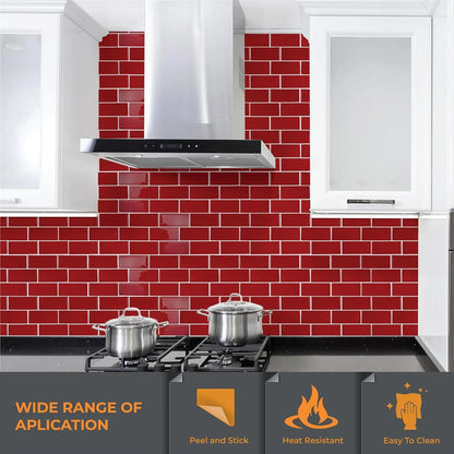 Azulejos Autoadhesivos Walplus Premium Cocina 3D Rojo Brillante 6 Hojas