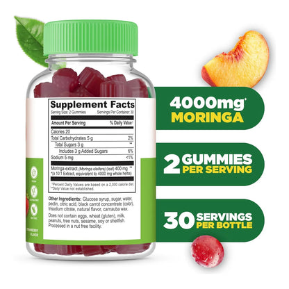 Gomitas De Moringa 4000 Mg Sabor Fresa Antioxidante Refuerza Inmunidad Vegano