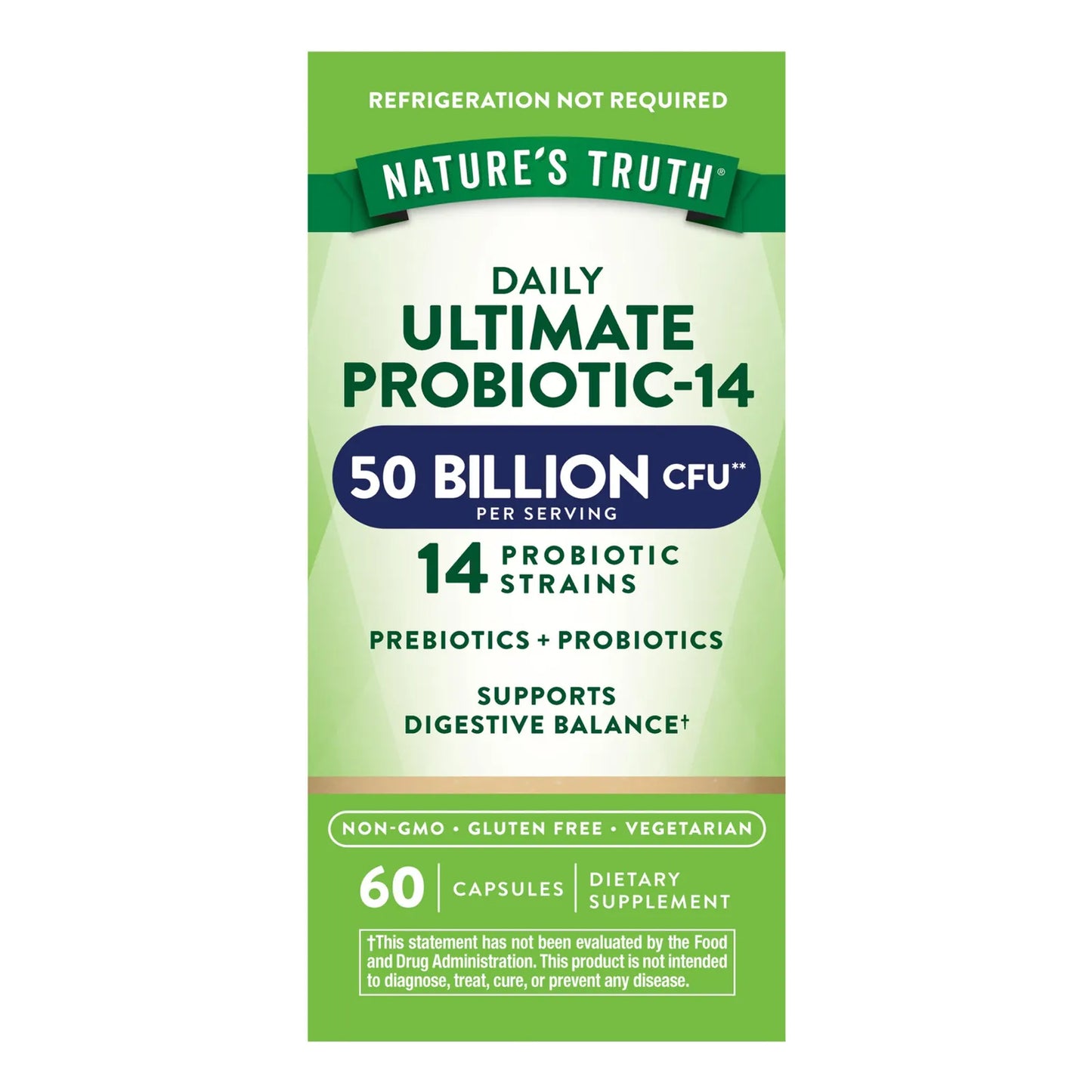 Natures Truth Probiótico 50 Mil Millones UFC Con Prebióticos 60 Cápsulas Salud Digestiva