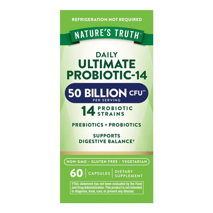 Natures Truth Probiótico 50 Mil Millones UFC Con Prebióticos 60 Cápsulas Salud Digestiva