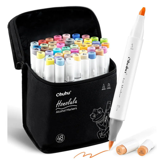 Marcadores Ohuhu 48 Colores Tono Medio Punta Pincel Y Cincel Tinta Recargable