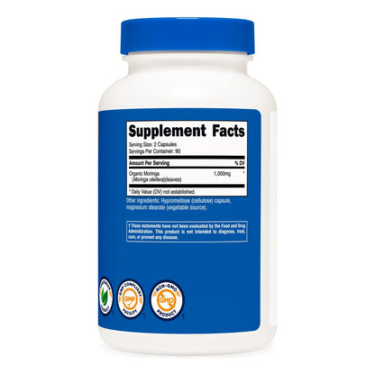 Cápsulas De Moringa 500 Mg 180 Unidades Energía Natural Vegetariano Sin Gluten