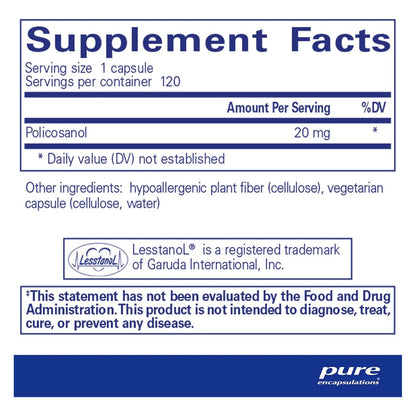 Policosanol 20 Mg Hipoalergenico Apoyo Cardiovascular Pure Encapsulations 120 Capsulas