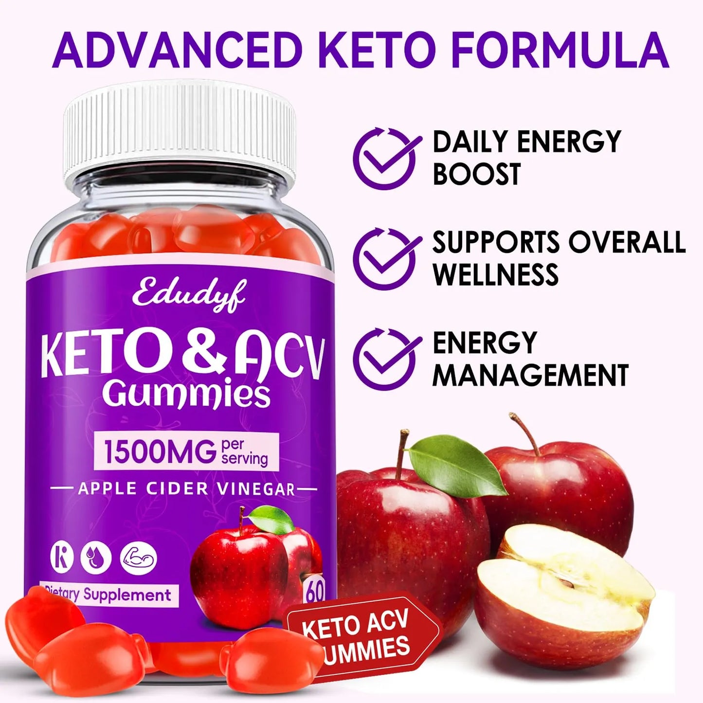 Gomitas Keto ACV Vinagre De Sidra De Manzana 1500 Mg Con Probióticos Y B12 Veganas