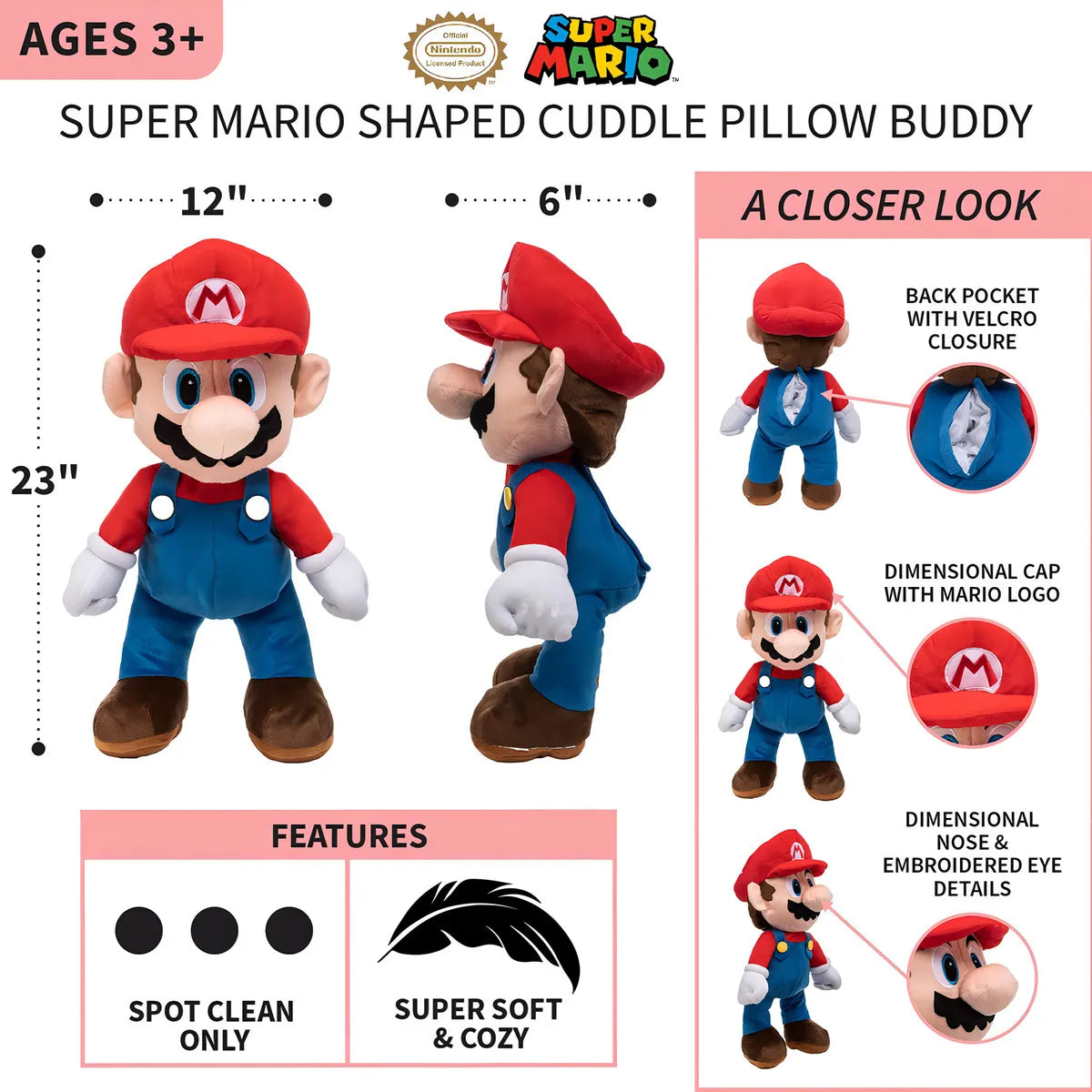 Almohada De Peluche Super Mario Franco Kids Bedding Decoración Infantil Suave