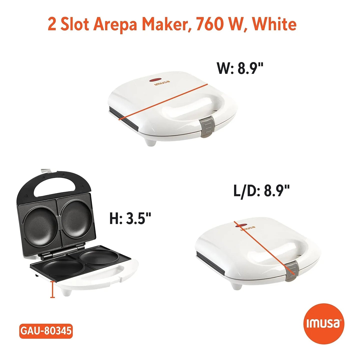 Máquina Eléctrica Antiadherente Imusa Gau 80345 Para Arepas 2 Ranuras 760W