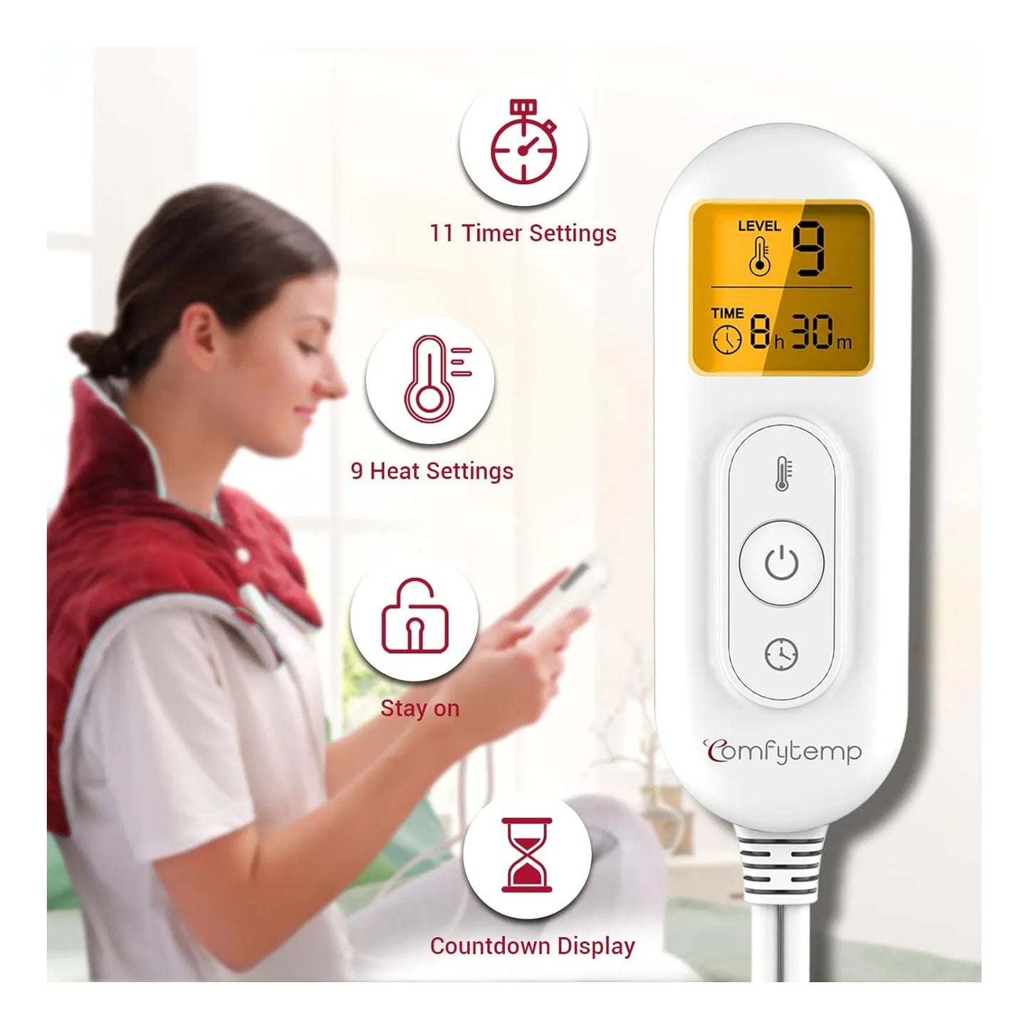 Almohadilla Termica Con Peso Alivio Dolor Cuello Hombros Comfytemp 9 Niveles Calor