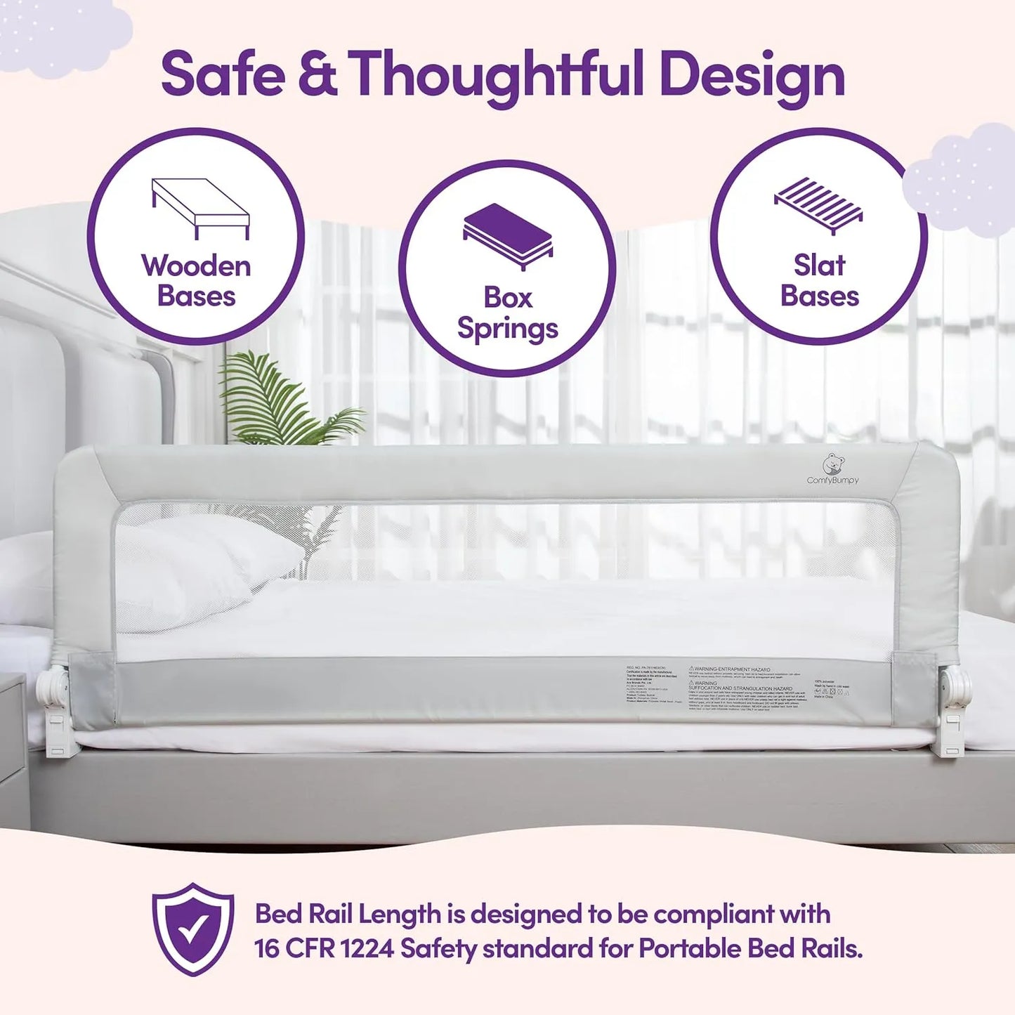 Rieles De Cama Extra Largos Para Niños Protector Ajustable ComfyBumpy Seguridad Y Comodidad