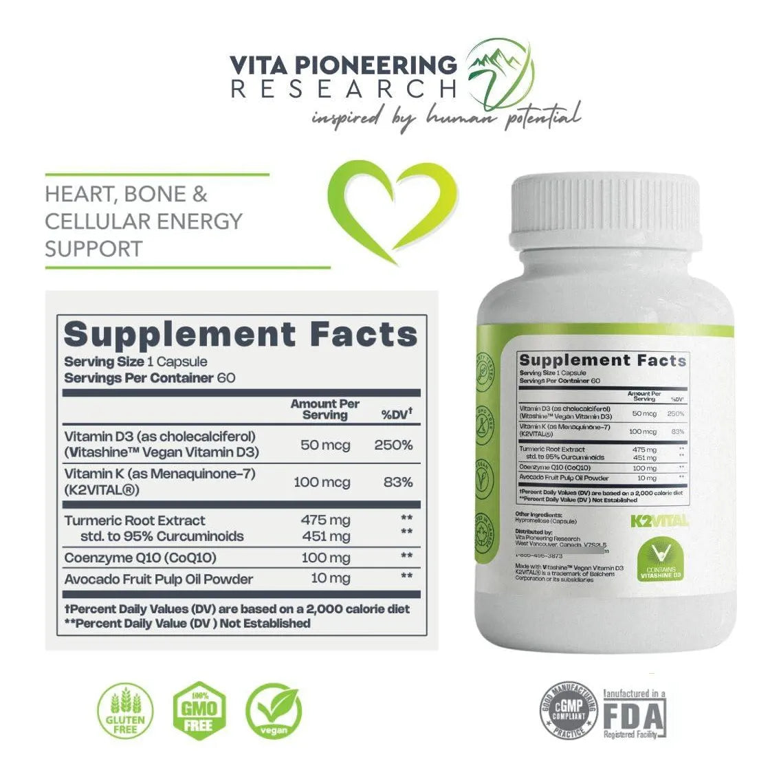 Vitamina Vegana 4 En 1 D3 K2 Cúrcuma COQ10 Polvo De Aguacate Absorción Superior