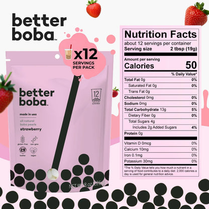 Perlas De Fresa Boba Naturales Veganas Sin Gluten 8 Onzas 12 Porciones