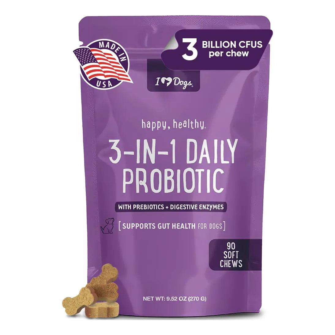 Probiótico 3 En 1 Para Perros Con Calabaza Mejora Digestión Y Salud Intestinal 90 Unidades