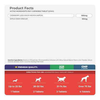Tabletas Masticables De Arándano Para Perros 120 Unidades Soporte Urinario