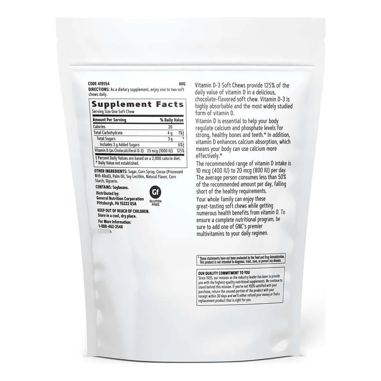 Vitamina D3 Masticable Sabor Chocolate 1000UI 60 Porciones