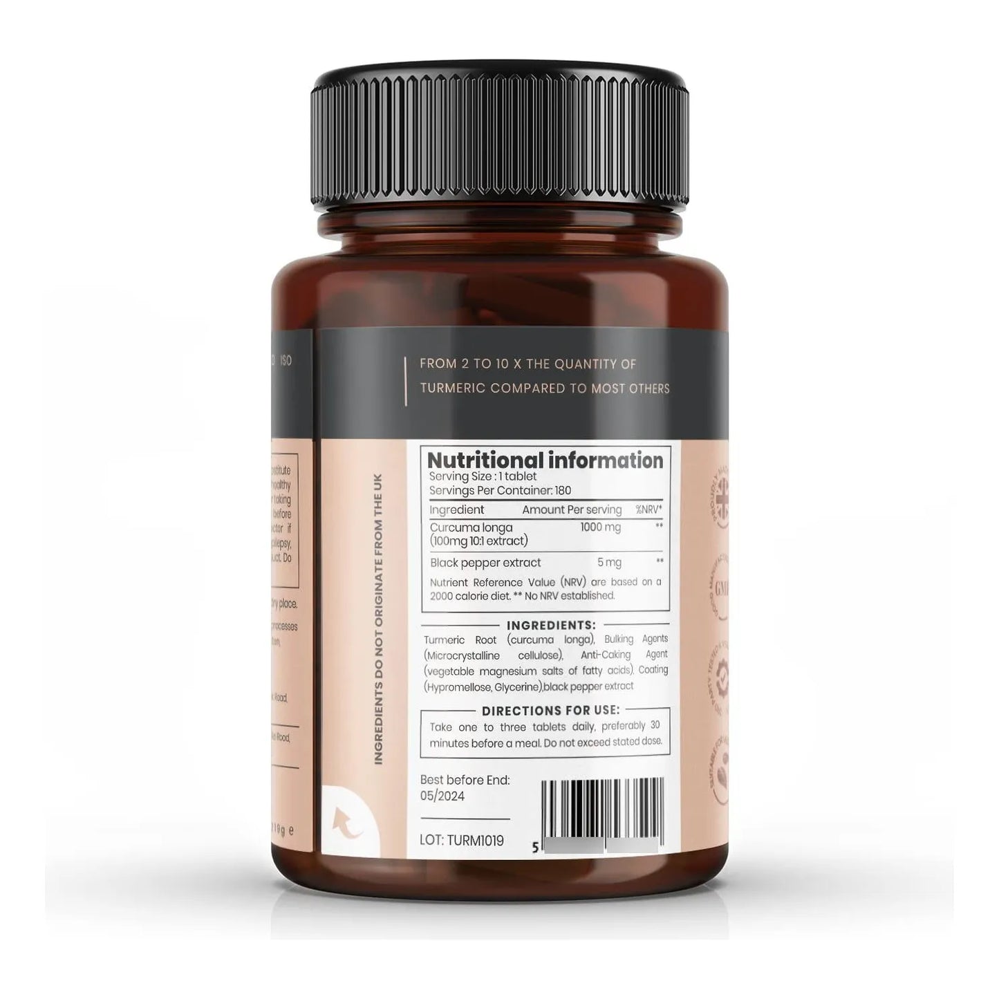 Cúrcuma Doble Fuerza 1000 Mg 180 Tabletas Con Pimienta Negra Para Mayor Absorción