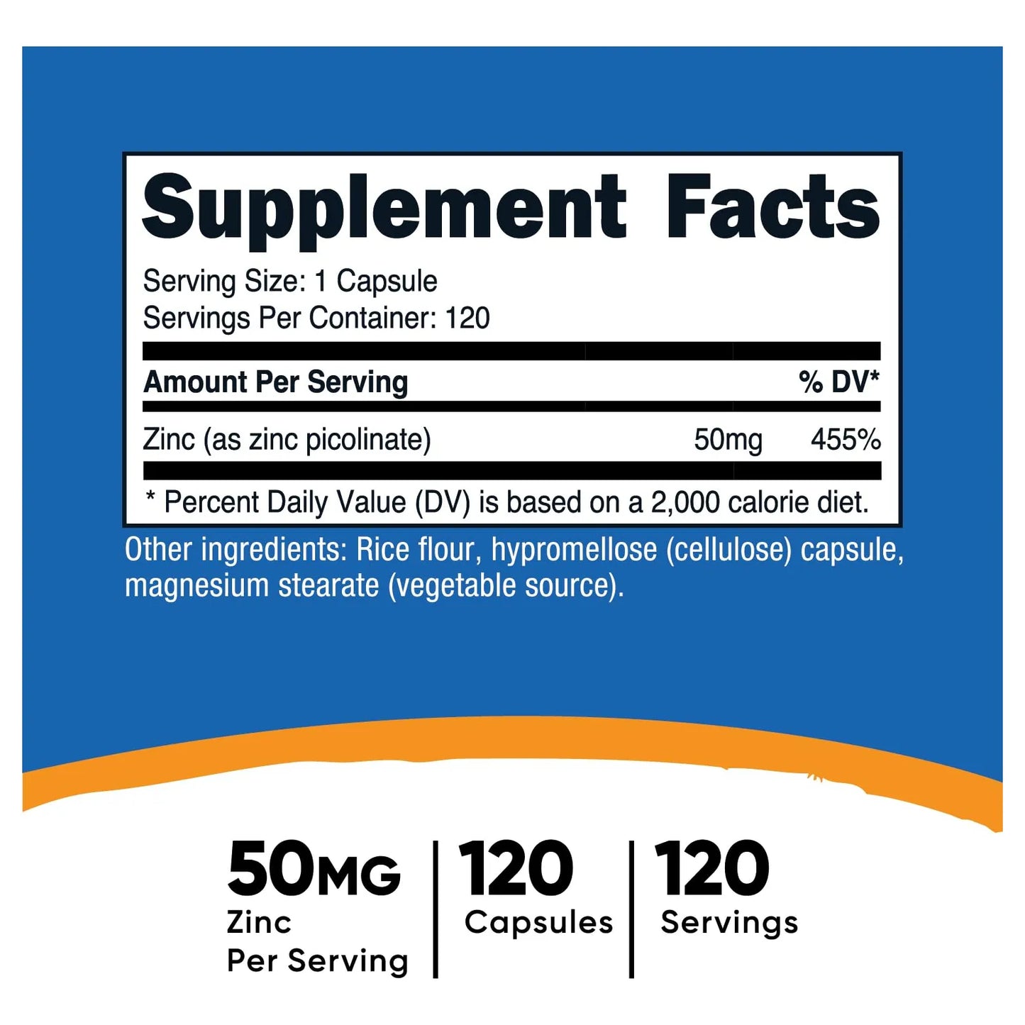 Picolinato De Zinc 50 Mg 120 Cápsulas Vegetarianas Alta Absorción Sin Gluten