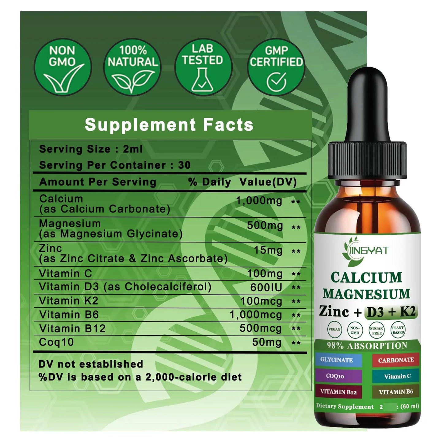Gotas Líquidas De Calcio Magnesio Zinc Con Vitaminas D3 K2 B6 B12 Coq10