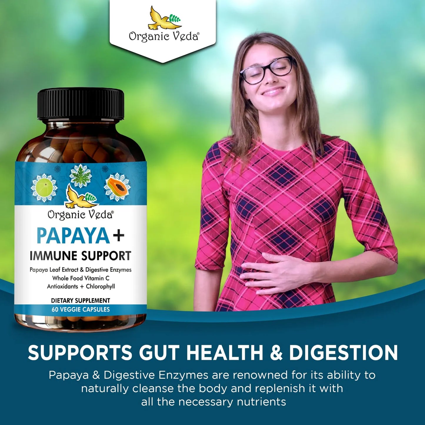 Cápsulas Orgánicas De Hoja De Papaya Con Enzimas Digestivas Refuerzo Inmunológico Y Digestión Saludable
