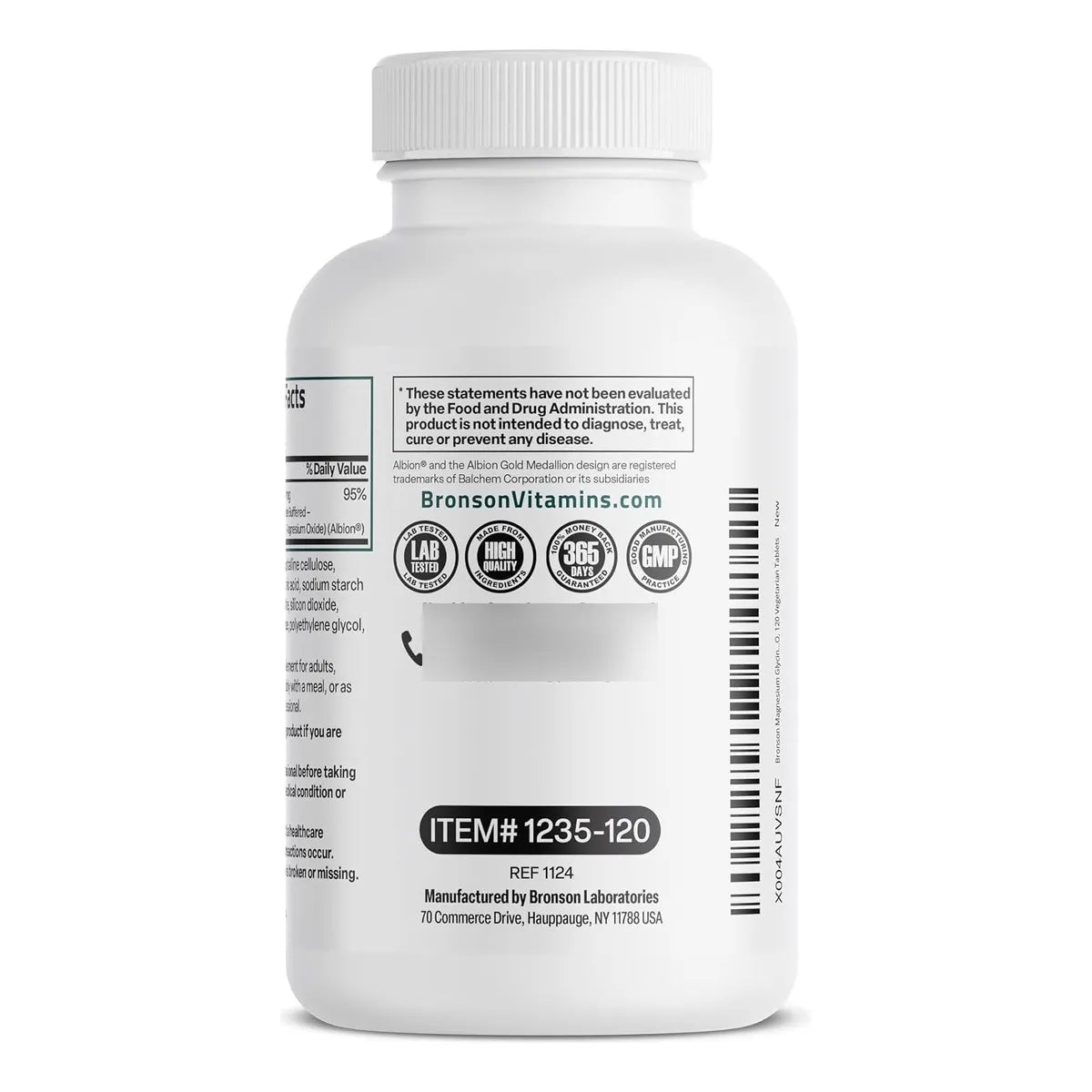 Glicinato De Magnesio 400 Mg Extra Fuerte Quelado 120 Tabletas Bronson Absorcion Superior