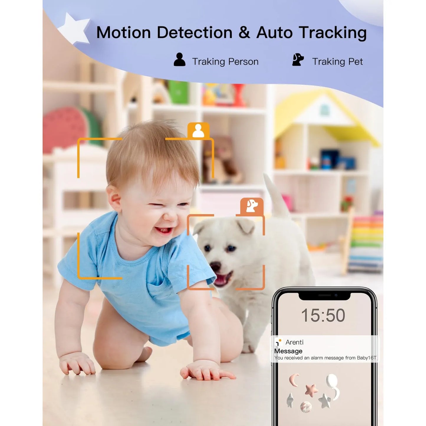 Monitor Bebé 3MP WiFi Visión Nocturna Detección Llantos Sensor Temperatura