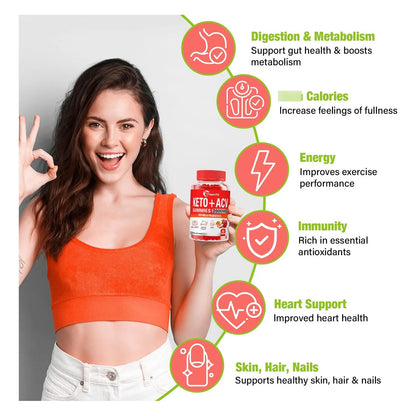 Gomitas De Vinagre De Sidra De Manzana Keto ACV 2000 Mg Con Probióticos Y Vitamina B12 Para Digestión Y Energía