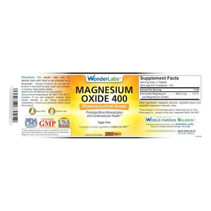 Óxido De Magnesio 483 Mg 250 Tabletas Grado Farmacéutico Salud Ósea Y Cardiovascular
