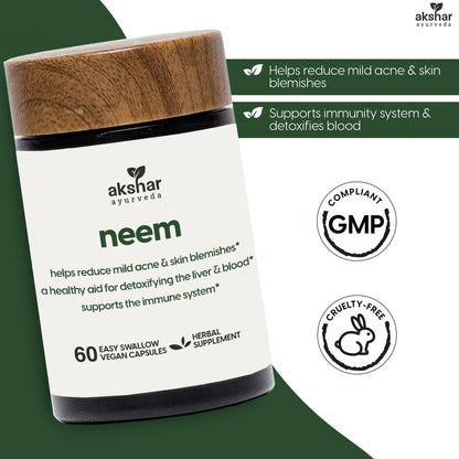 Capsulas De Neem Extracto Y Polvo De Hoja Para Salud Y Piel Clara Vegano Ayurveda