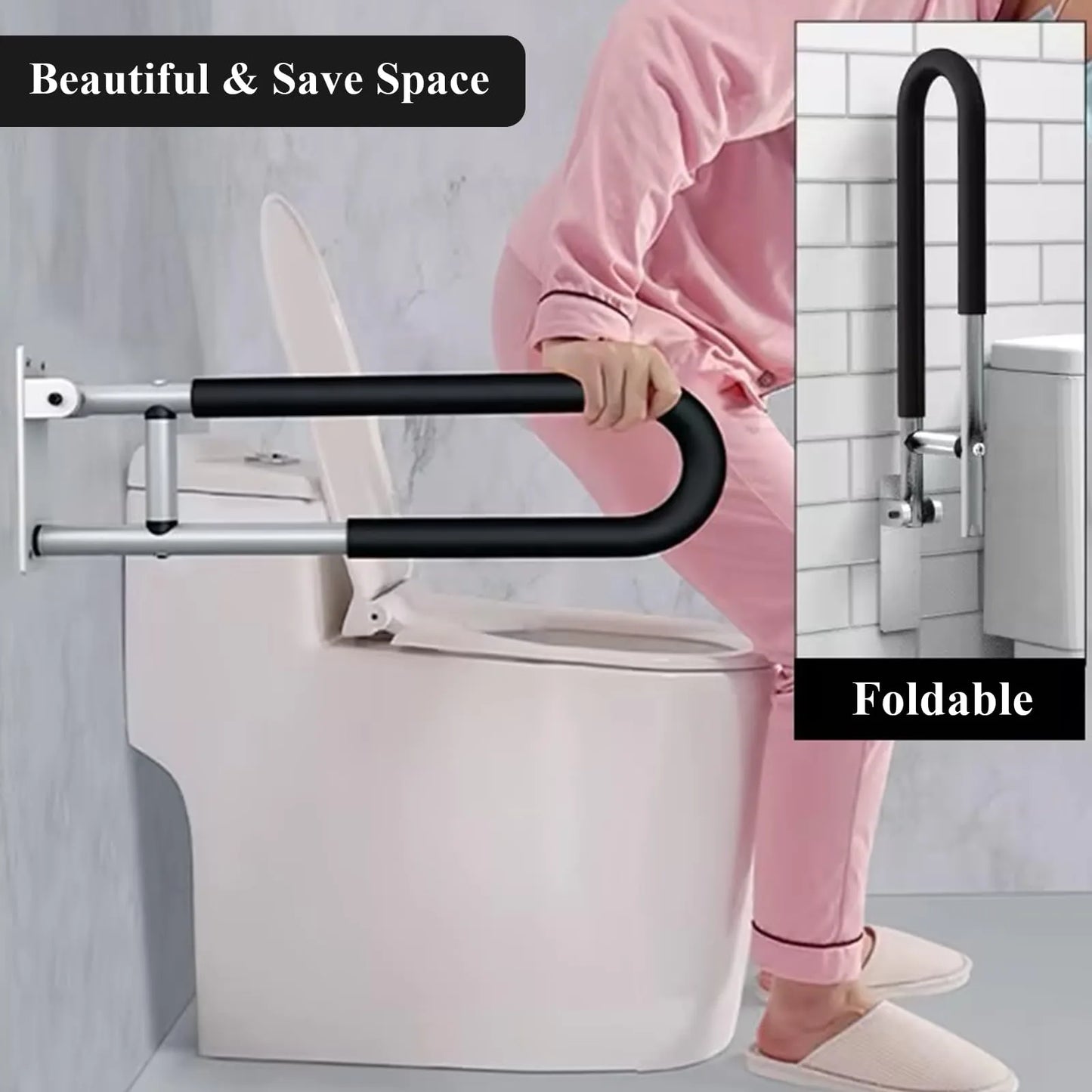 Barra De Seguridad Plegable Antideslizante Para Inodoro 75cm Soporte Ergonomico