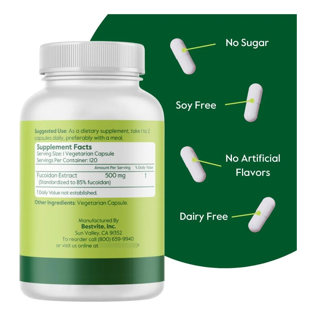 Extracto De Fucoidan 500 Mg 120 Cápsulas Estandarizado 85 Puro