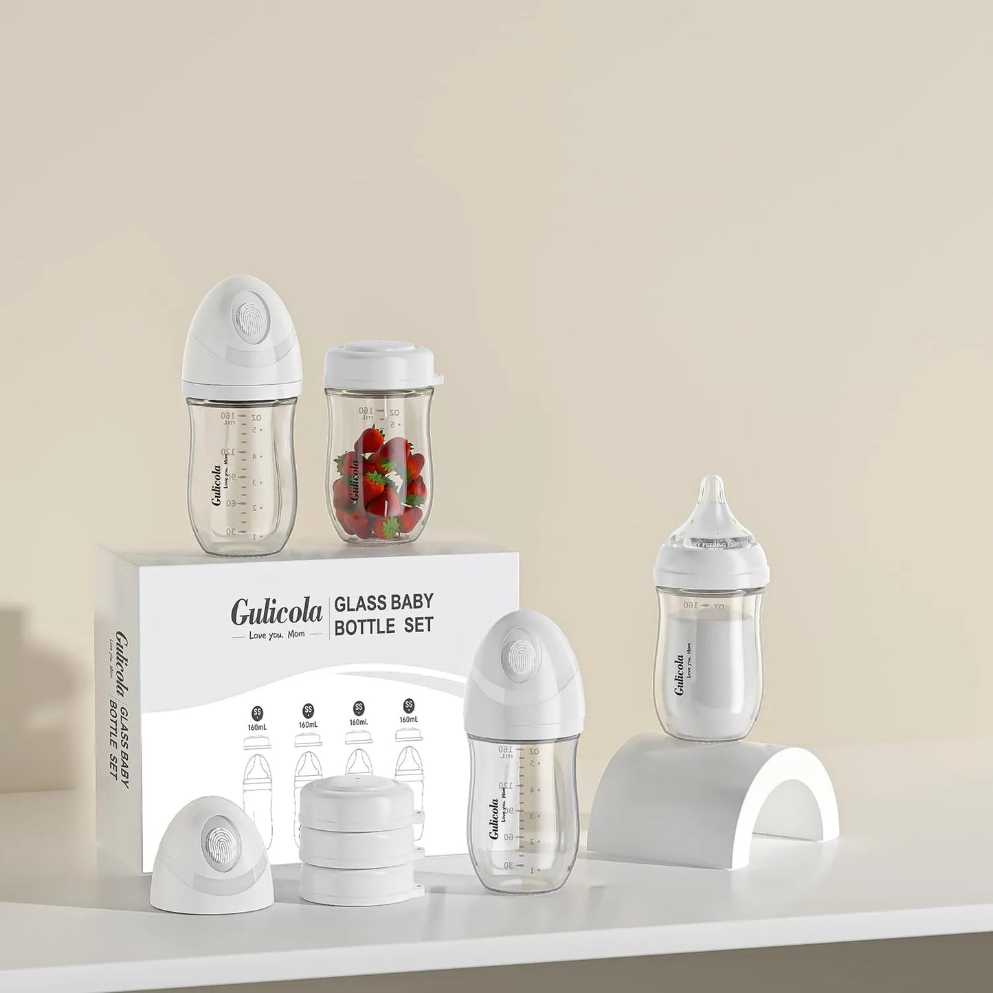 Biberones De Vidrio Natural Pack 4 Para Lactancia Materna Pezón Anticólico Y Flujo Lento