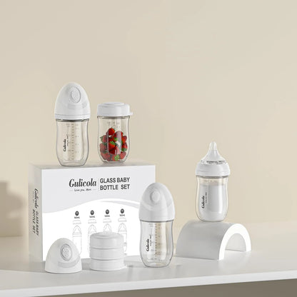 Biberones De Vidrio Natural Pack 4 Para Lactancia Materna Pezón Anticólico Y Flujo Lento