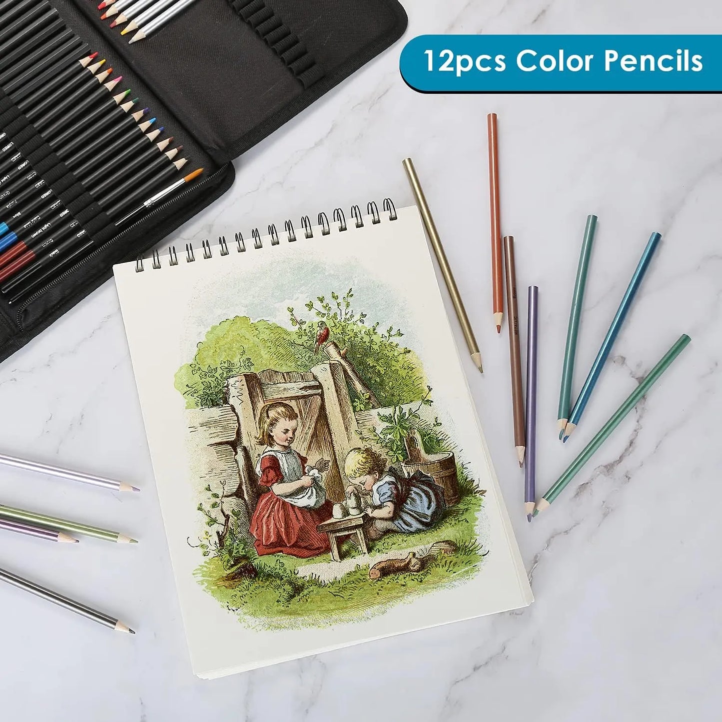 Juego De Lapices De Dibujo 75 Piezas Arte Bocetos Colores Agua Carbón