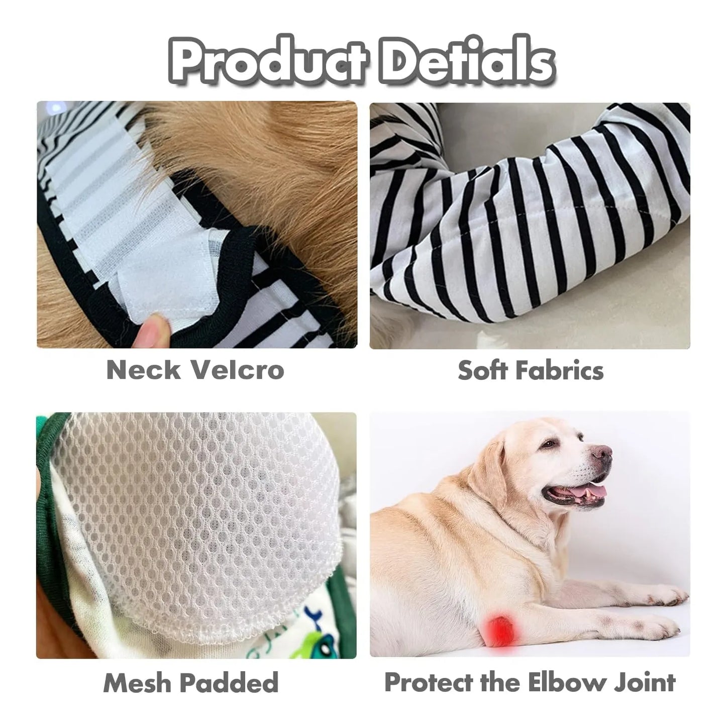 Protector De Codo Para Perros Grande Con Almohadilla Malla A Rayas 3XL
