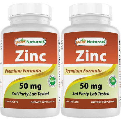 Suplemento De Zinc Gluconato 50 Mg 240 Comprimidos Paquete Doble Best Naturals