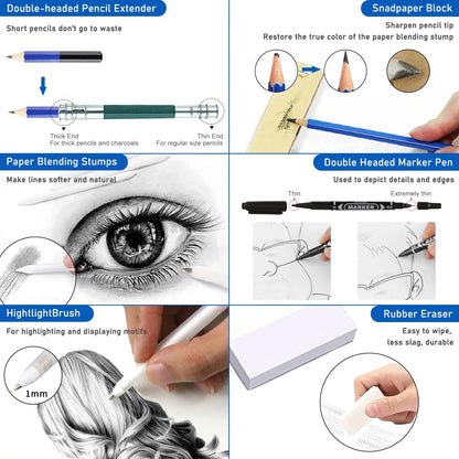 Kit Profesional 146 Lápices Grafito Acuarela Metálicos Dibujo Arte