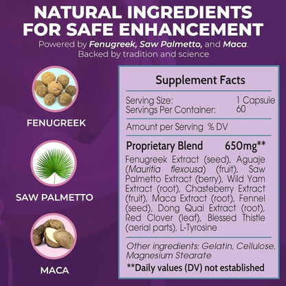 Píldoras Busty Boost Aumento De Busto Natural 60 Cápsulas Fenogreco Y Maca