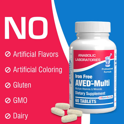 Multivitaminico Diario AVED 60 Tabletas Sin Hierro Vitaminas A C D E Complejo B Zinc