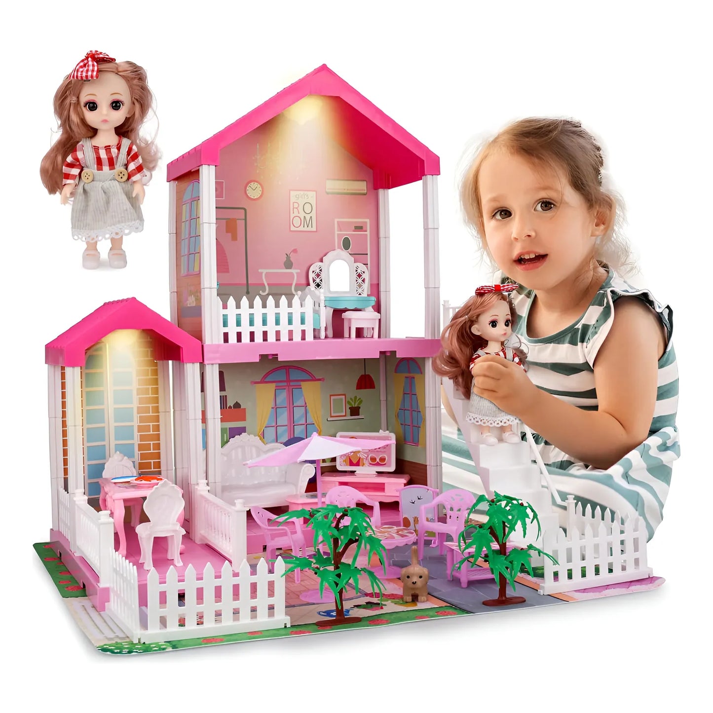 Pretty Dollhouse Casa De Muñecas Con Luz Y Tapete Educativo - Imagen 1