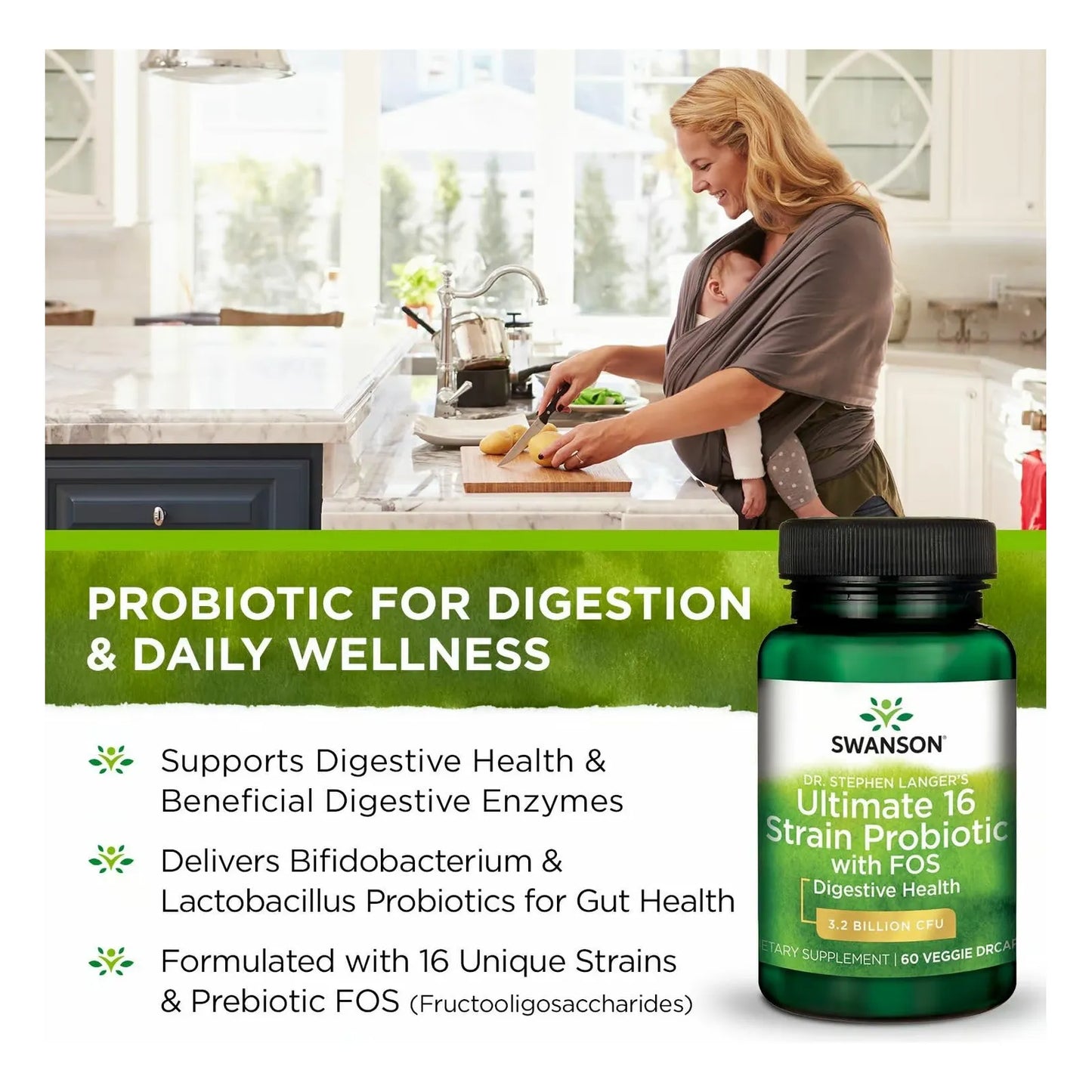 Probiótico Natural Con FOS Prebiótico 16 Cepas Apoyo Digestivo Dr Stephen Langer