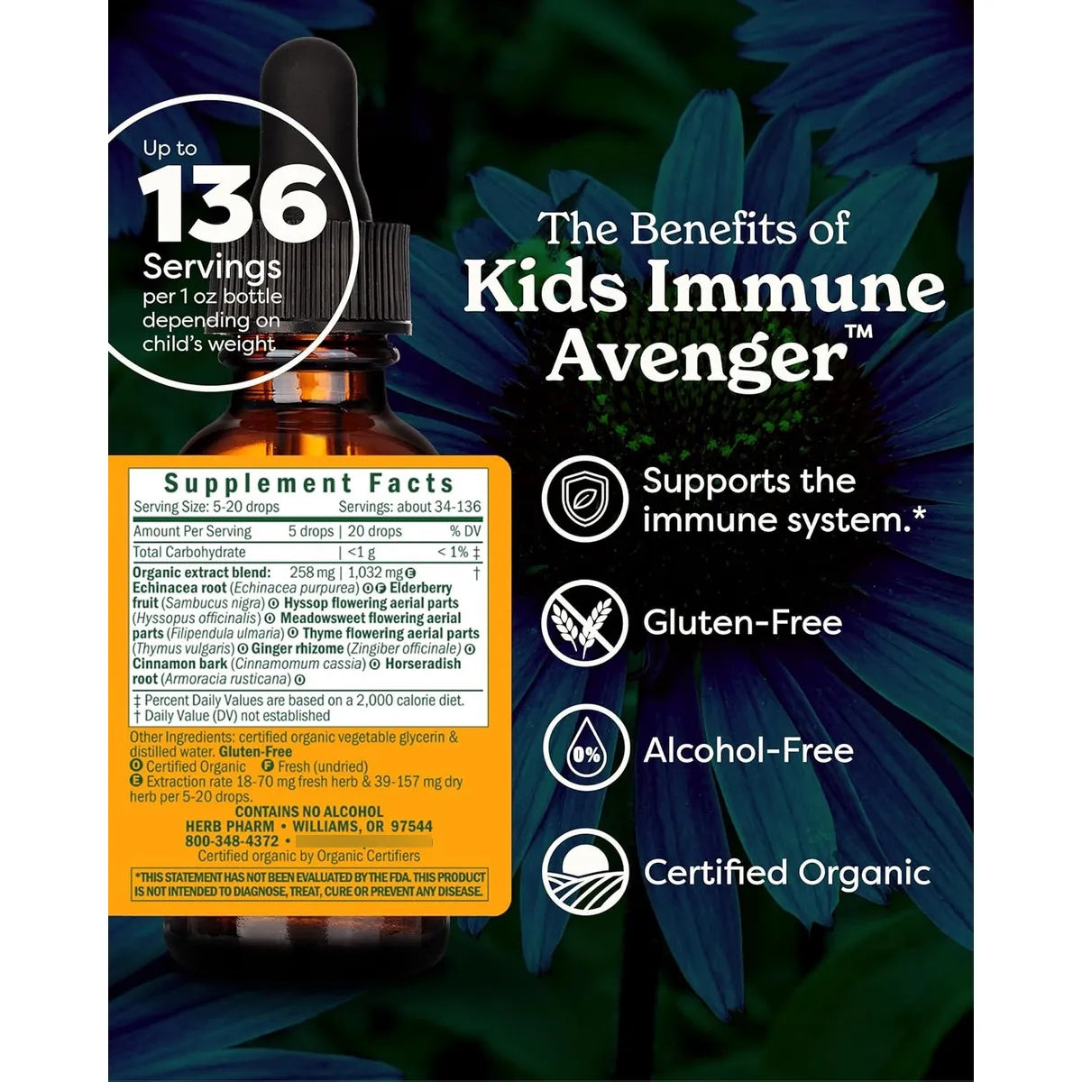 Fórmula Herbaria Orgánica Vengador Inmune Para Niños 30 Ml Herb Pharm