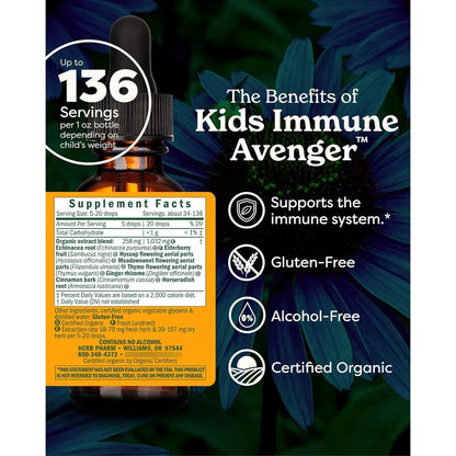 Fórmula Herbaria Orgánica Vengador Inmune Para Niños 30 Ml Herb Pharm