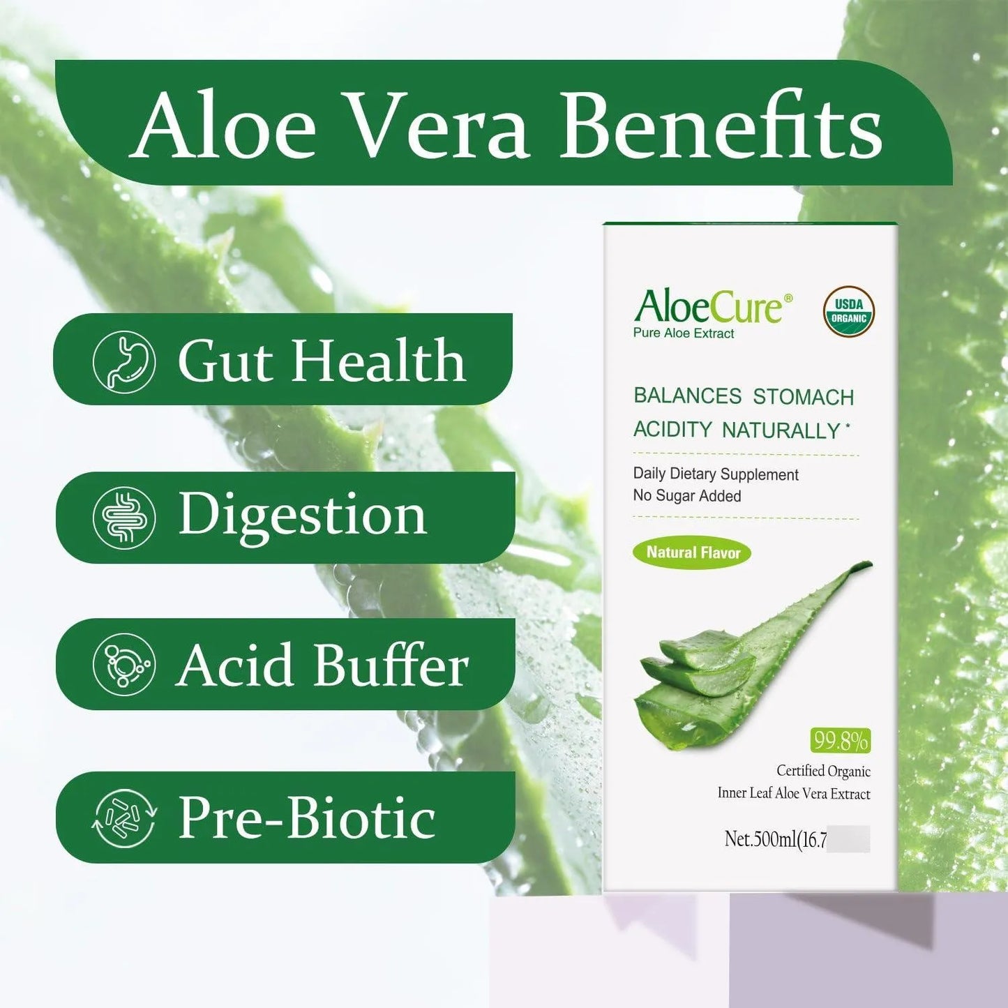 Jugo Organico De Aloe Vera USDA 330 Ml Digestión Saludable Y Sistema Inmunologico