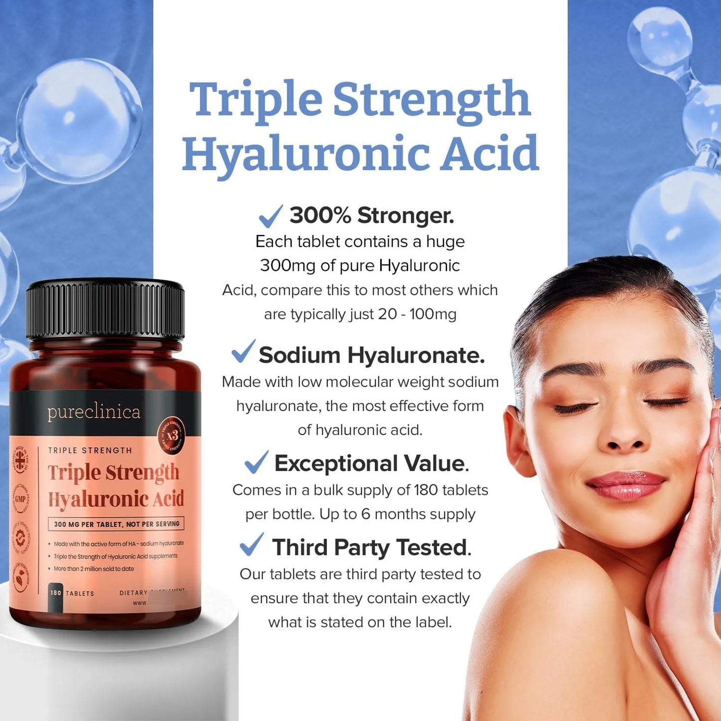 Acido Hialuronico 300 Mg 180 Comprimidos Triple Potencia Hyaluronato Sodio