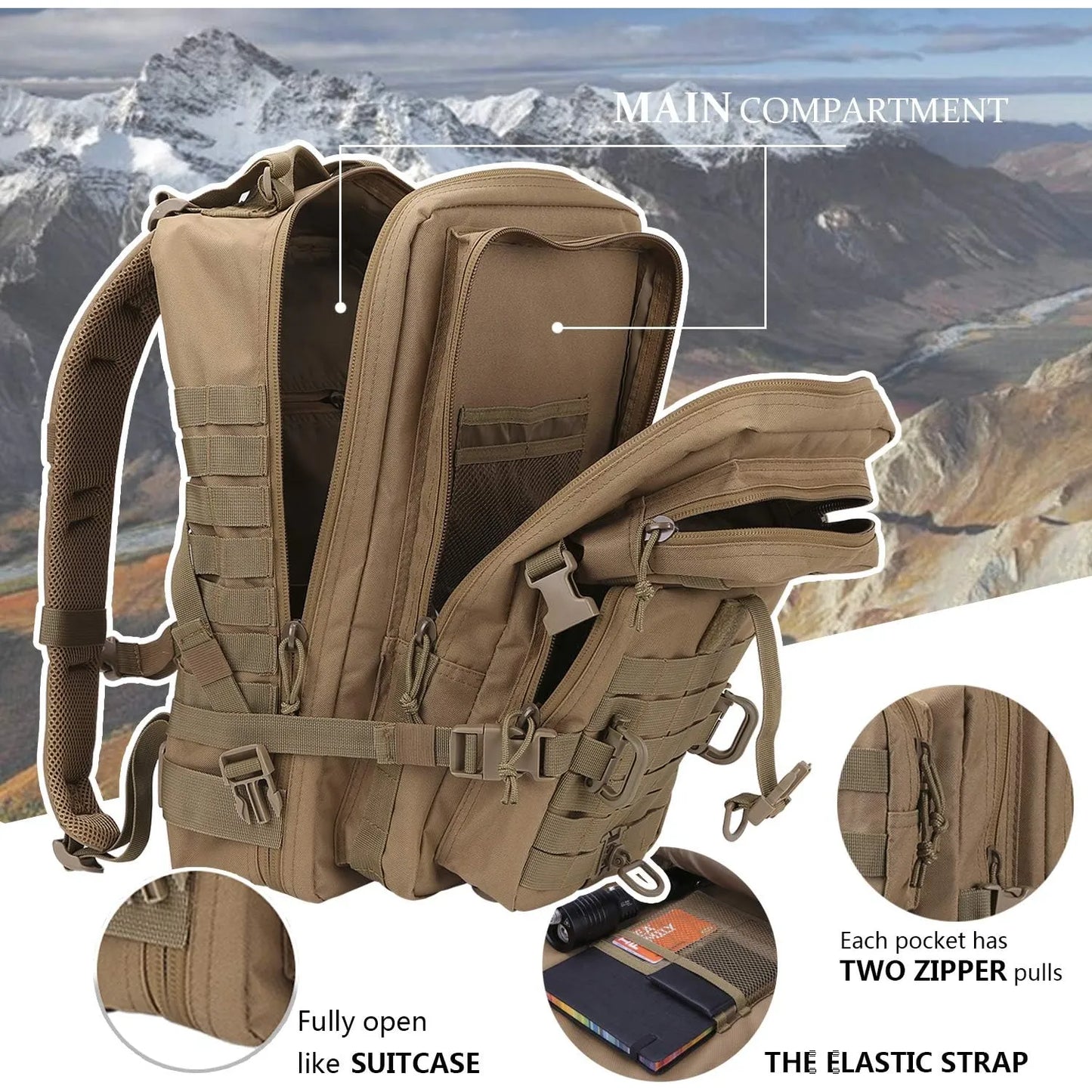 Mochila Táctica Militar Hannibal Tactical 36L Resistente Al Agua Con Sistema Molle