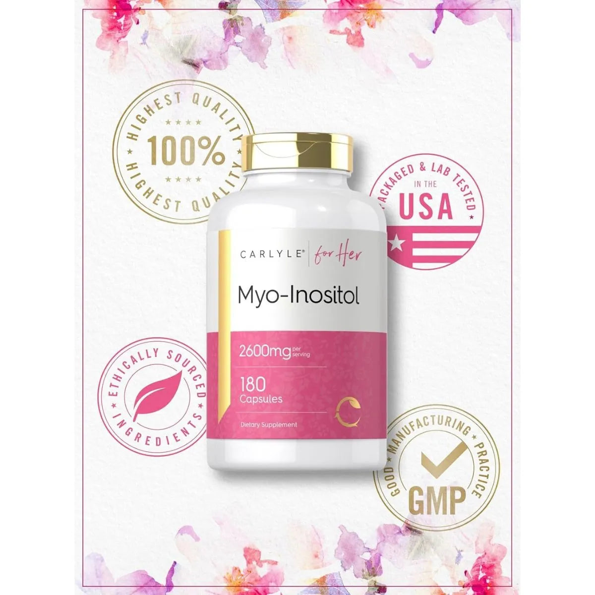 Carlyle Myo-inositol 2600mg 180 Cápsulas Suplemento Natural - Imagen 6