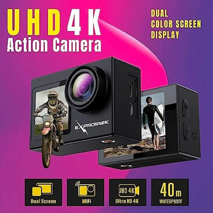 Cámara De Acción Exprotrek 4K Pantalla Táctil Impermeable 131 Pies WiFi