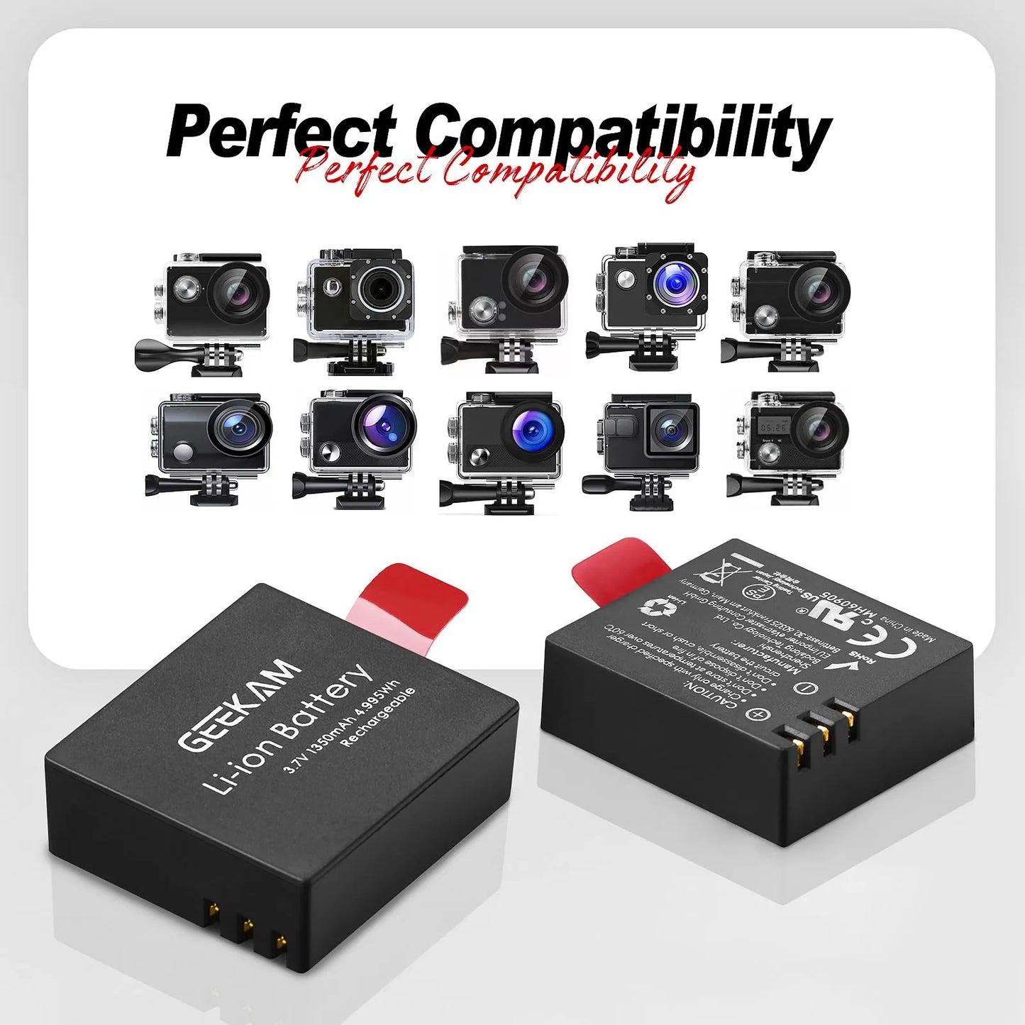 Paquete De 3 Baterías Recargables 1350 Mah Con Cargador Dual Para Cámara De Acción