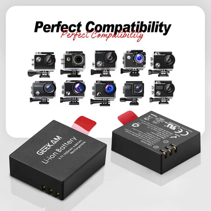 Paquete De 3 Baterías Recargables 1350 Mah Con Cargador Dual Para Cámara De Acción