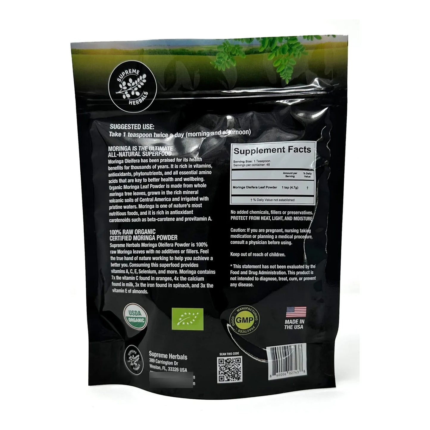 Polvo De Hoja De Moringa Cruda Orgánica Superalimento Natural Con Aminoácidos Y Omega 3