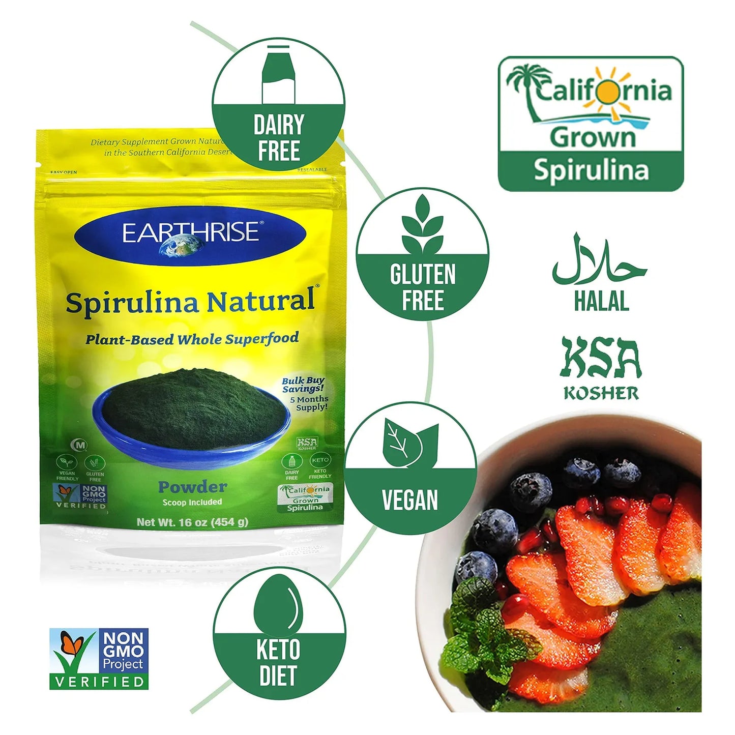 Spirulina En Polvo Natural Premium 450g Alto En Proteinas Y Vitaminas