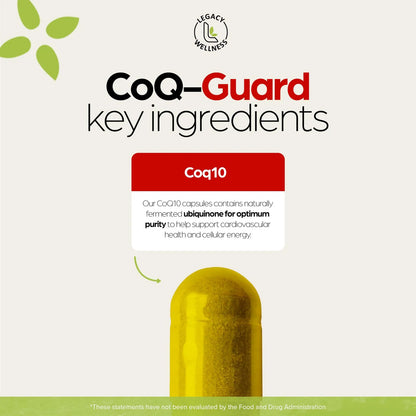 Legacy Wellness CoQ10 200 Mg Suplemento Natural Energía Corazón Antioxidante 30 Cápsulas